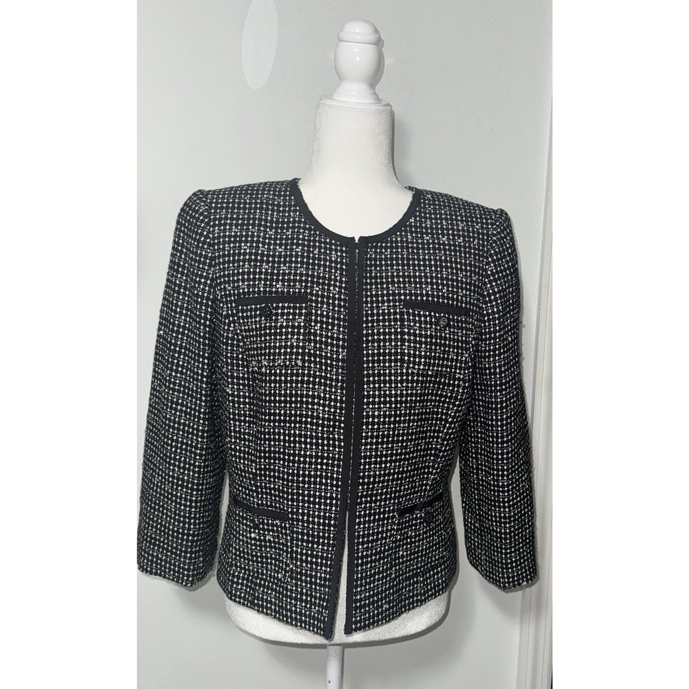 Tahari Jacket Womens 10‎ Tweed Blazer Old Money Retro Academia Office Speckled